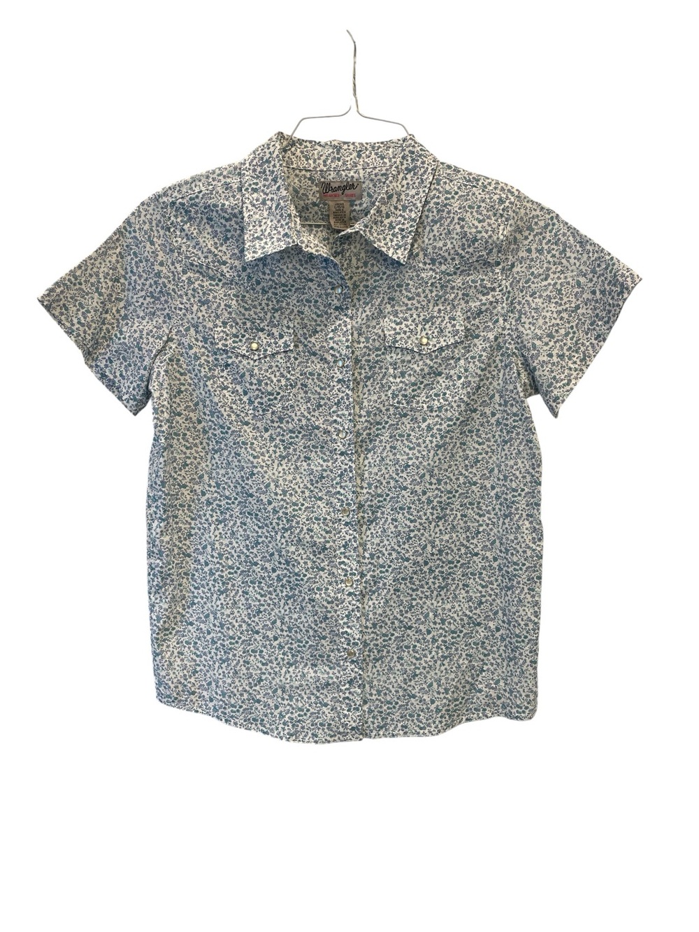Wrangler Women’s Wrancher Shirts Short Sleeve Button Down Floral Blue/Teal L